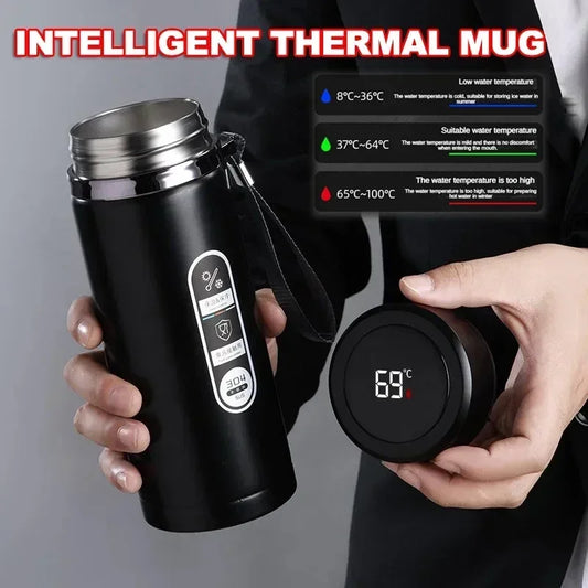 Thermos Sus304 bouteille d'eau de thé 500ML-1Liter flacon sous vide en acier inoxydable tasses portables bouteille avec affichage de la température LED