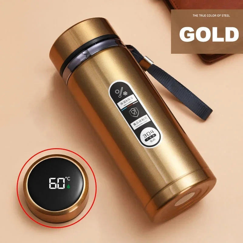 Thermos Sus304 bouteille d'eau de thé 500ML-1Liter flacon sous vide en acier inoxydable tasses portables bouteille avec affichage de la température LED