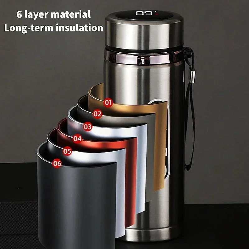 Thermos Sus304 bouteille d'eau de thé 500ML-1Liter flacon sous vide en acier inoxydable tasses portables bouteille avec affichage de la température LED